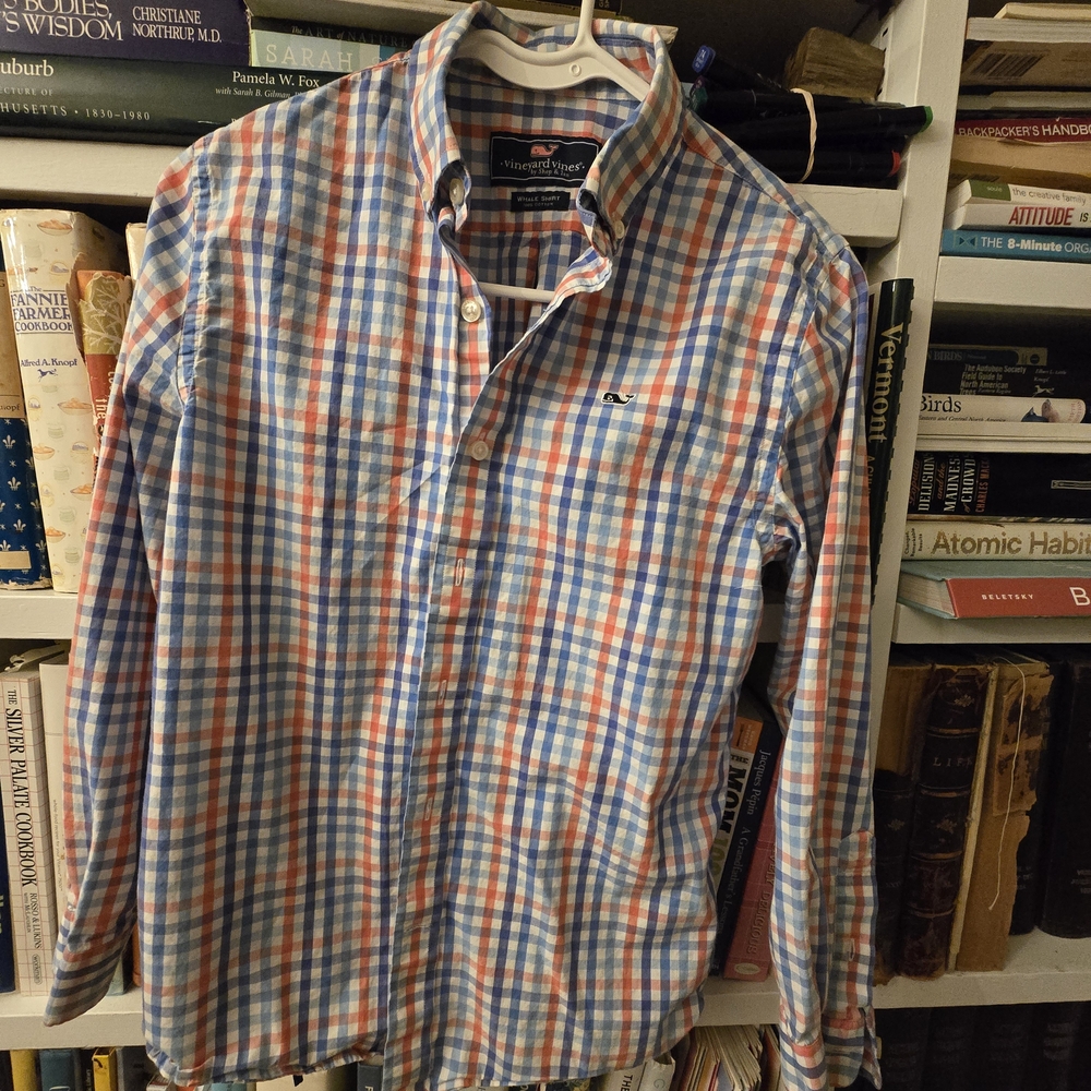 Vineyard Vines Boy's Blue and Peachy Red Plaid Shirt